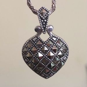 Vintage Sterling Silver And Marcasite Heart Pendant